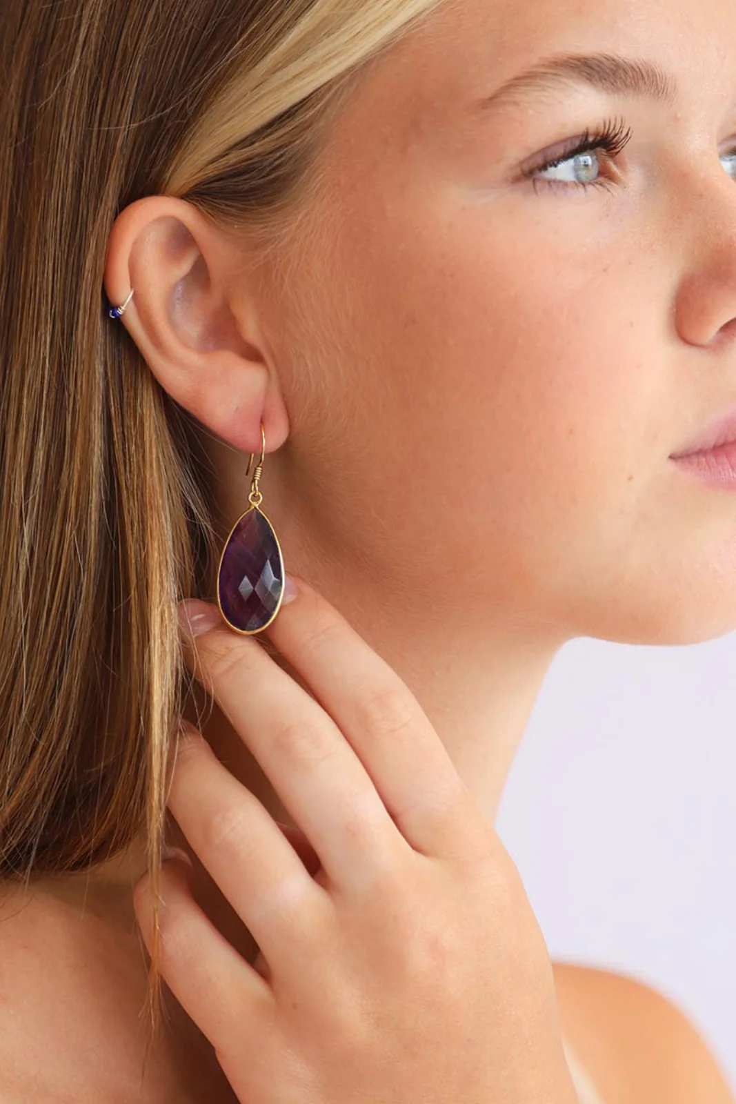 Gold Amethyst Chand Earrings - Image 4