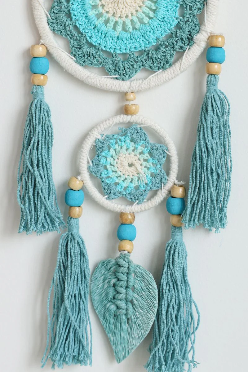 Teal Leaf Tassel Wall Hanging - Image 3