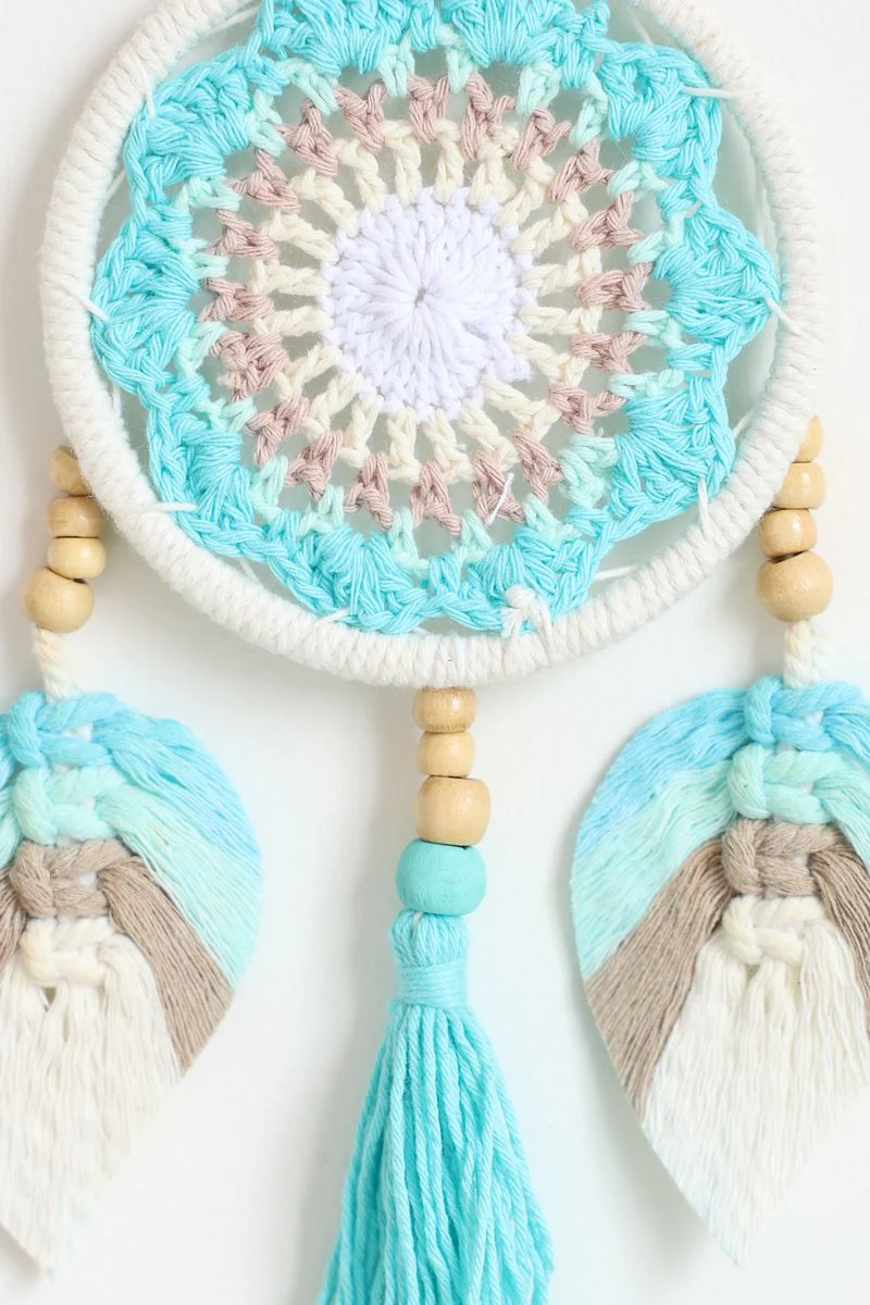 Blue Leaf Tassel Macrame Wall Hanging - Image 3